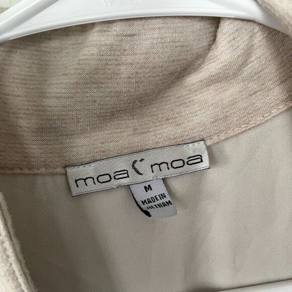 Moa Moa beige white top cardigan sweater collared rayon shirt classic business - Picture 3 of 6